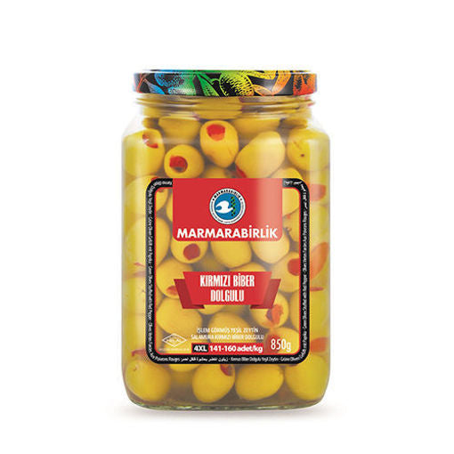 MARMARABIRLIK Green Olives w/Red Peppers 4XL 850g