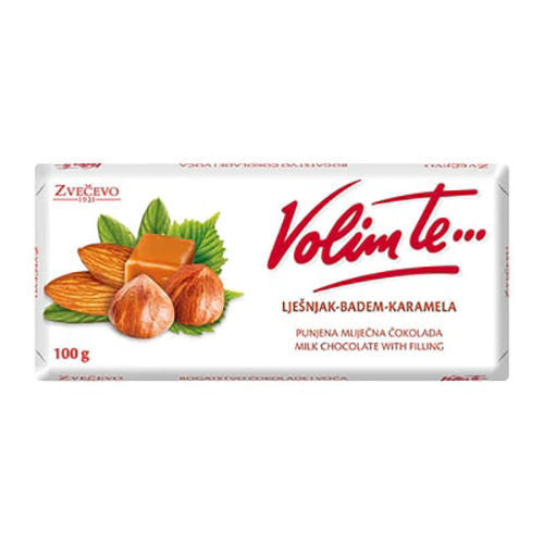 ZVECEVO Volim Te Milk Chocolate w/Filling Almond&Hazelnut 100g