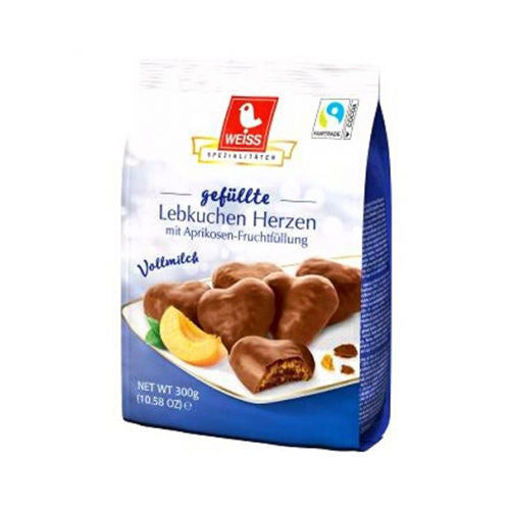 WEISS Milk Chocolate Lebkuchen Herzen (Gingerbread Hearts w/Apricot Jelly Filling) 150g