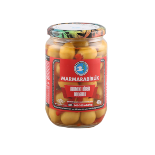 MARMARABIRLIK Green Olives w/Red Peppers 400g