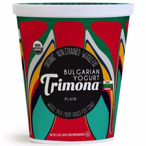 TRIMONA organic Bulgarian-style whole-milk yogurt in its colorful 32-ounce tub