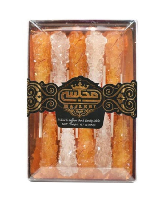 Majlesi White & Saffron Rock Candy Sticks - 6.7 oz 190g