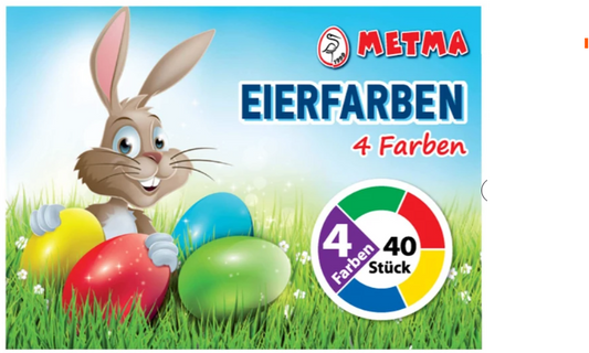 METMA Pack of 4, Green, Red, Yellow, Blue, Warm, Coloring Tablets, Eggs Dye, Easter, Multicoloured