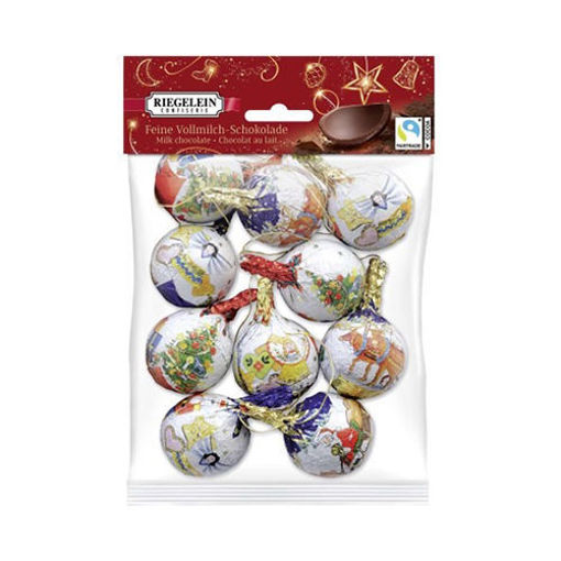 Picture of RIEGELEIN Feine Vollmilchschokolade (Milk Chocolate) ''Santa Balls'' Hangable Ornaments 100g