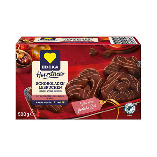 Picture of EDEKA Schokoladen-Lebkuchen: Herzen, Sterne, Brezeln Zartbitter (Gingerbread) 500g